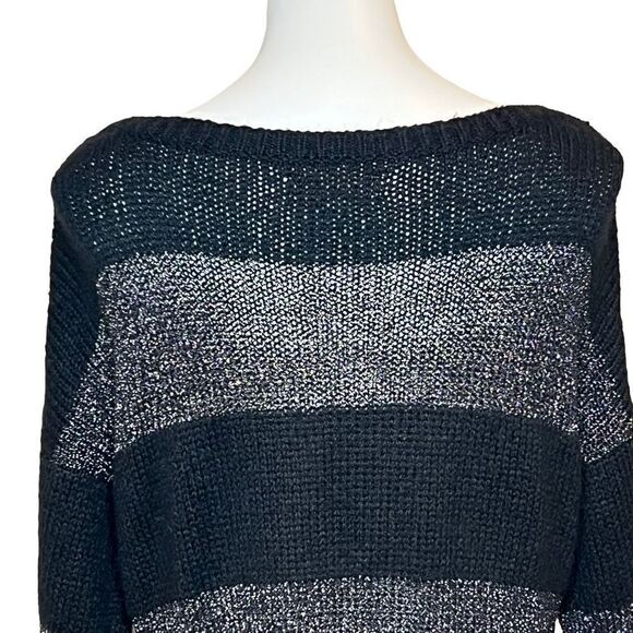 Loft black and metallic silver striped wool blend sweater size XL - Picture 9 of 16